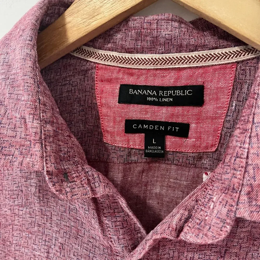 Banana Republic Men's Red Button Up Camden Fit Linen Top Size Large